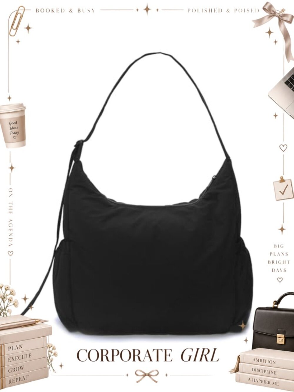 Nylon Hobo Crossbody Bag Large Water-Resistant Quilted Strap Travel